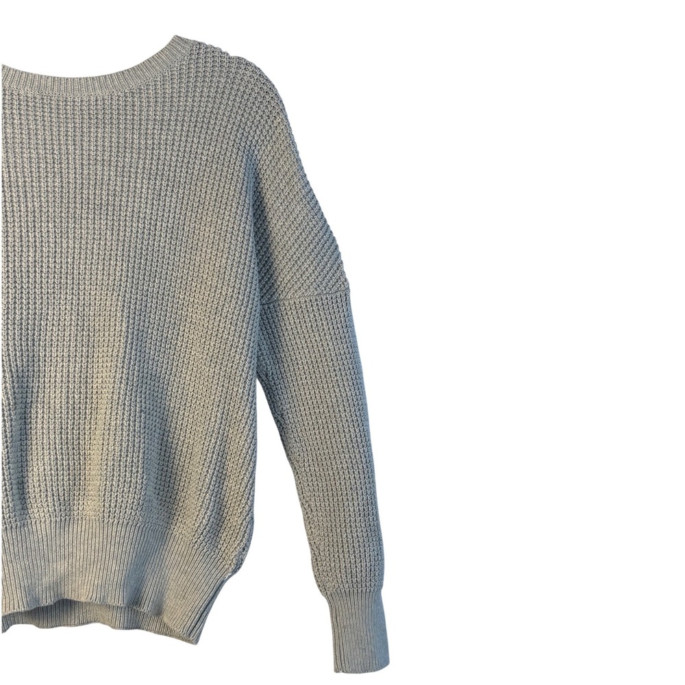 Waffle Knit V Neck Criss Cross‎ Back Sweater Light Grey Size M - Picture 7 of 8